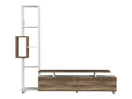 Hanah Home Mueble TV Escandinavo Blanco y Nogal 160cm x 166.7cm x 29.5cm